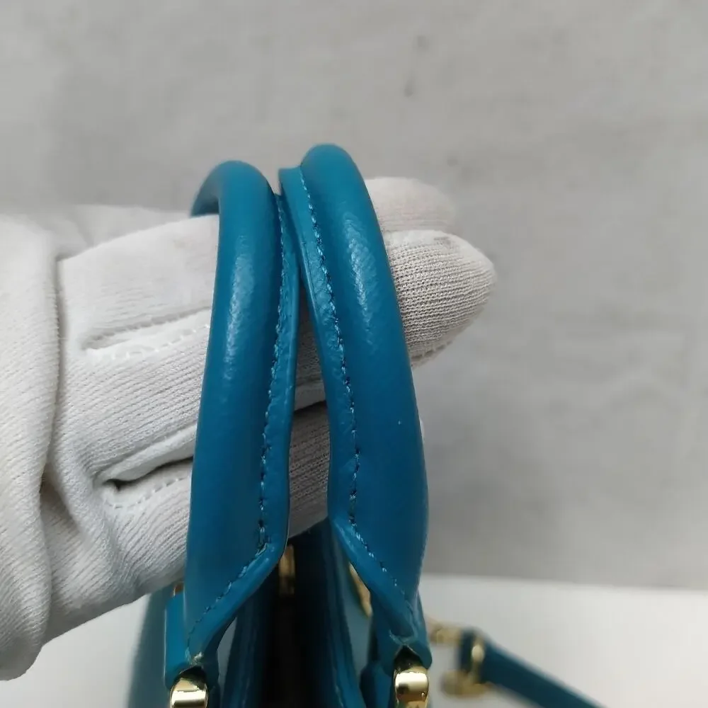 Tory Burch Robinson Blue Leather Doubled Handles Mini Tote Crossbody Bag